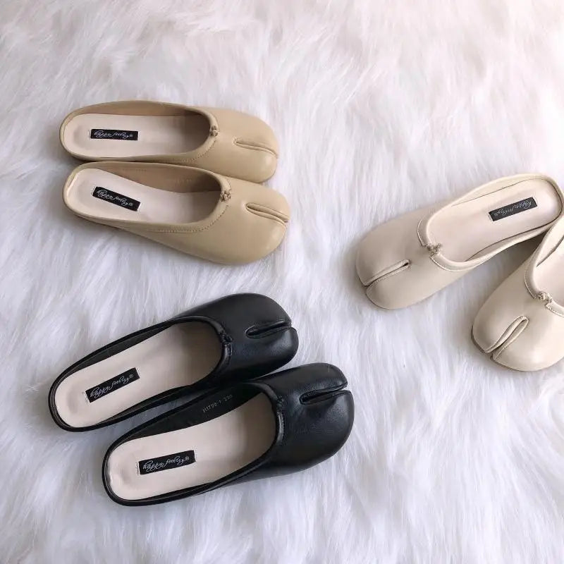 Tabi Ninja Shoes for Women: Microfiber Leather Split Toe Slippers